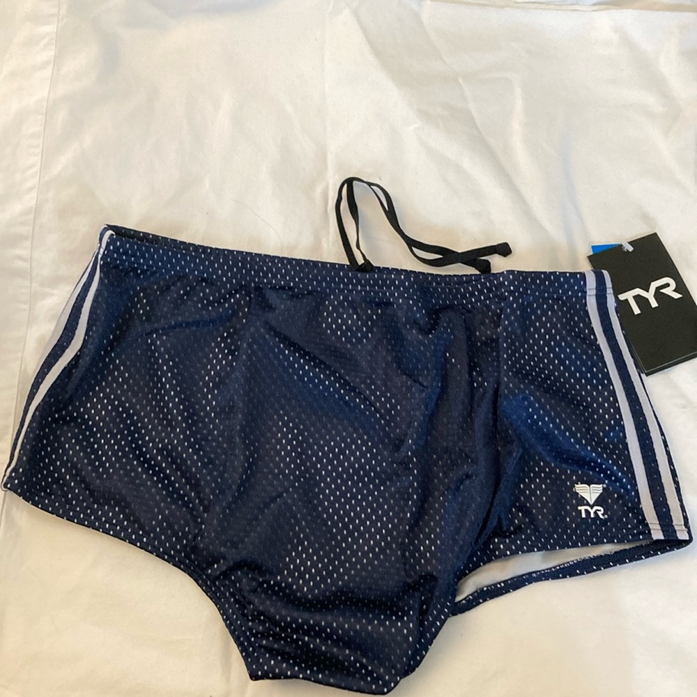 TYR Navy with white racing stripes Men’s Drag Suit